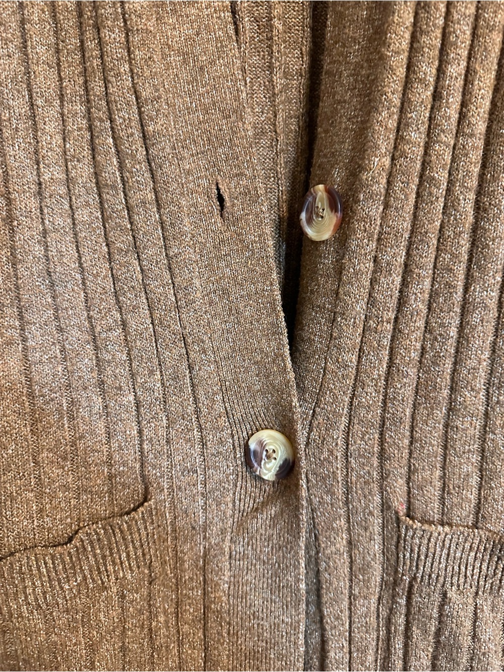 Only Long Ribbed Button-Front Cardigan Sweater - Brown - Picture 3 of 3